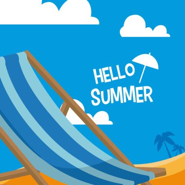 Sümer kartı şezlong üzerinde plaj karikatür vektör çizim grafik tasarım ile Merhaba