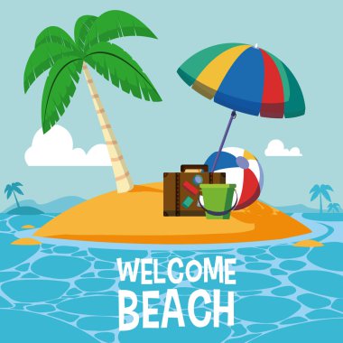 Ada çizgi film vektör çizim grafik tasarım öğelerinde kartıyla karşılama beach