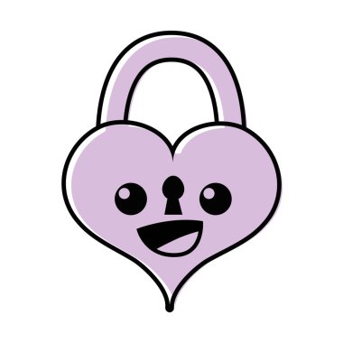 renk mutlu ve sevimli kalp asma kilit kawaii vektör çizim