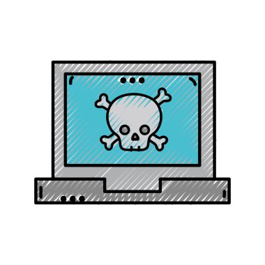 dansçı kafatası kemikleri dikkat dizüstü bilgisayar teknoloji vektör çizim içinde rendelenmiş