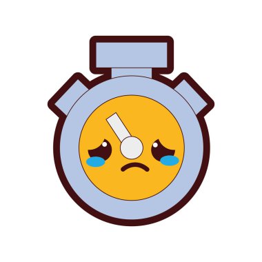 çizgi rengi üzgün ve sevimli Chronometre nesne kawaii vektör çizim