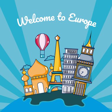 Seyahat ve Avrupa vektör çizim grafik tasarım keşfetmek