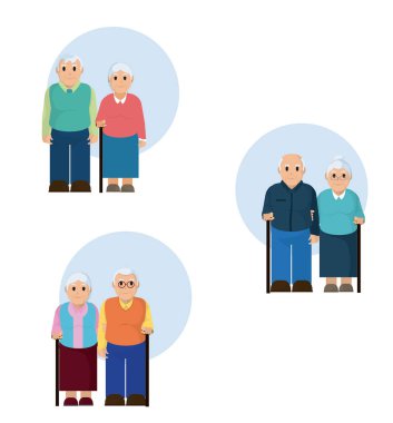 Grup yaşlı karikatürler vektör çizim grafik tasarım