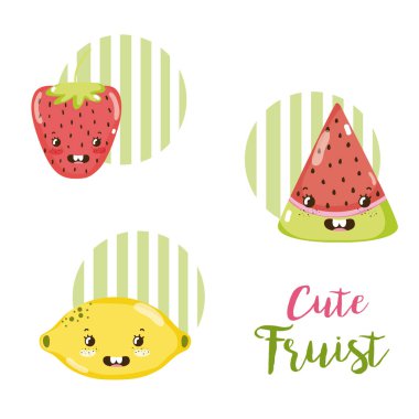 Sevimli meyve kawaii çizgi film illüstrasyon grafik tasarım vektör