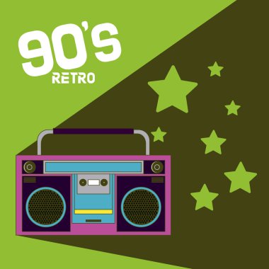 90'lı yılların retro radyo stereo pikap çizgi film vektör çizim grafik tasarım