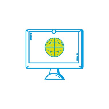 Küresel conection simge vektör çizim ile ekran elektronik ekipman