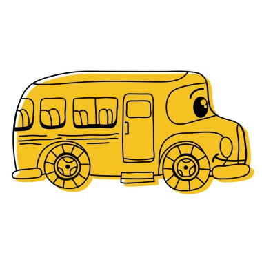 renk kawaii mutlu okul otobüs ulaşım vektör çizim