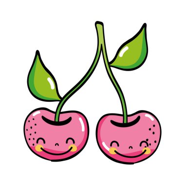 sevimli cherrys kawaii mutlu meyve vektör çizim