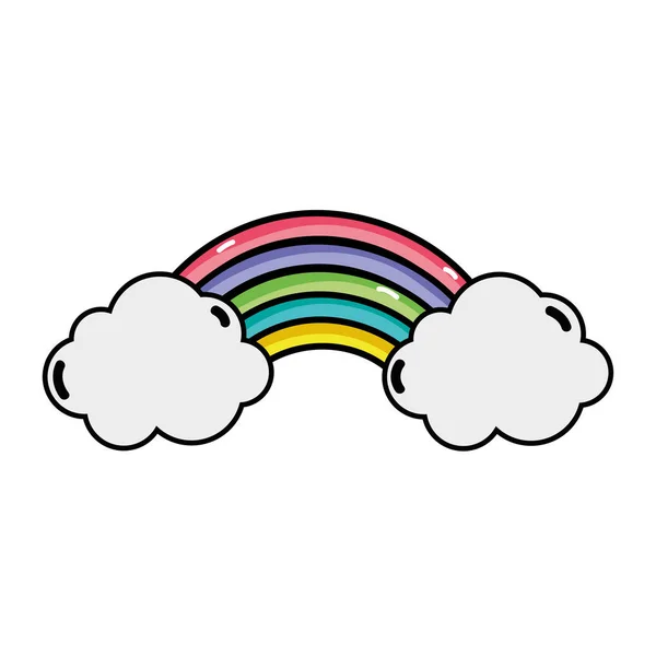 bright rainbow in the sky with clouds design vector illustration