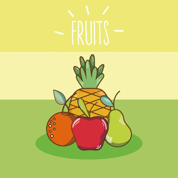 Süße Früchte Cartoons Über Bunten Hintergrund Vektor Illustration Grafik Design — Stockvektor