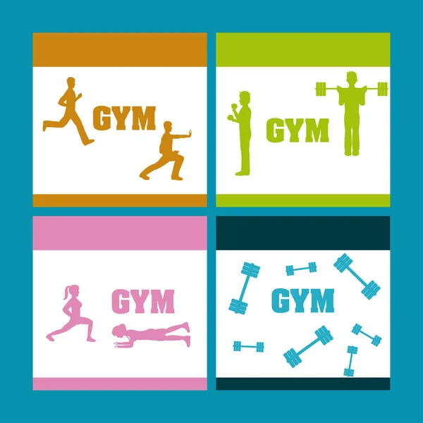 Tarjetas Gimnasio Banners Vector Ilustración Diseño Gráfico — Vector de stock