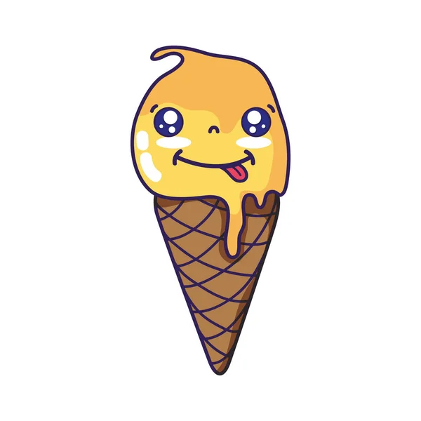Αστεία Παγωτό Kawaii Εικονογράφηση Διάνυσμα Κορνέτα — Διανυσματικό Αρχείο