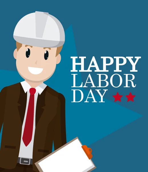 Happy Labor Day Card Engineer Vector Illustration Graphic Design — Stock Vector