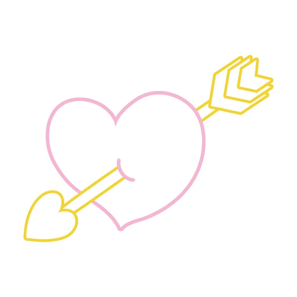 Línea Color Lindo Corazón Con Icono Flecha Arte Ilustración Vectorial — Vector de stock