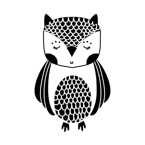 Silhouette Cute Owl Wild Animal Forest Vector Illustration — Stock Vector