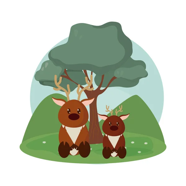 Deers Family Forest Isolated Image Vector Illustration Graphic Design — Stock Vector