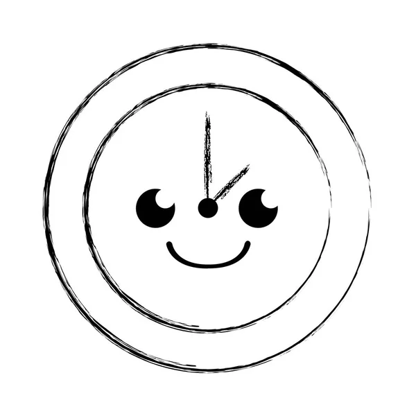 Figur Lächeln Kreis Uhr Kawaii Cartoon Vektor Illustration — Stockvektor