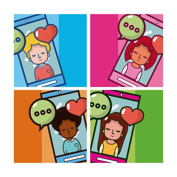 Cute Para Miłości Rozmowy Smartfonów Wektor Projekt Graficzny Ilustracja — Wektor stockowy