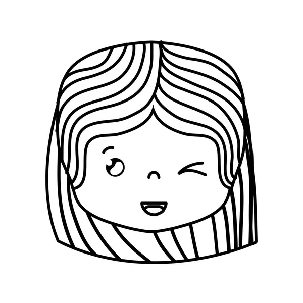 线女孩头与发型和滑稽的面孔向量例证 — 图库矢量图片
