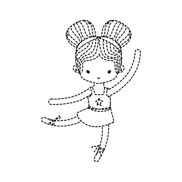 点線図形女の子専門の服と つのパン髪ベクトル イラストでバレエを踊る — ストックベクタ