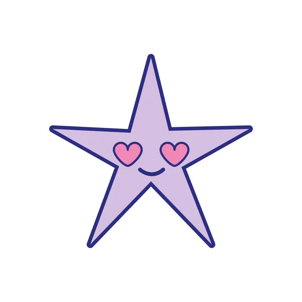 Full Color Shiny Star Love Kawaii Cartoon Vector Illustration — Stock Vector