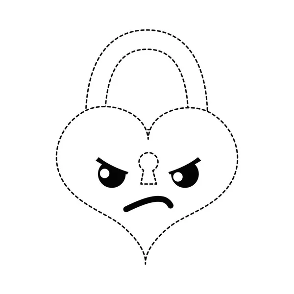 Dotted Shape Angry Heart Padlock Kawaii Personage Vector Illustration — Stock Vector