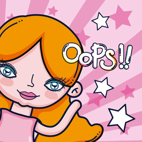 Oops Bella Ragazza Cartone Animato Con Stelle Vettoriale Illustrazione Grafica — Vettoriale Stock