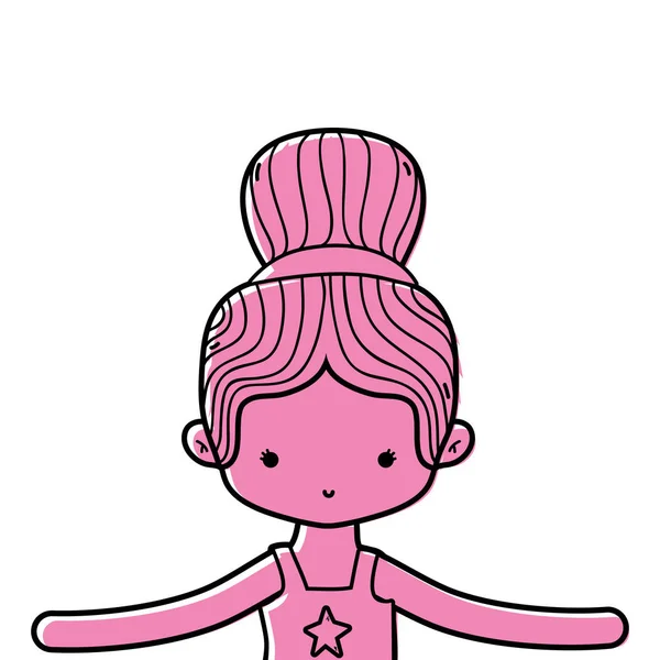 お団子髪デザイン ベクトル図でバレエを踊っている色少女 — ストックベクタ