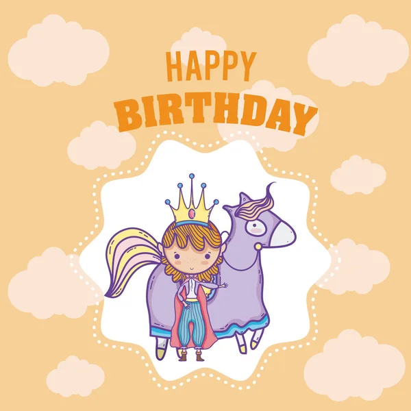 Tarjeta Cumpleaños Feliz Con Lindo Vector Dibujos Animados Princesa Ilustración — Archivo Imágenes Vectoriales