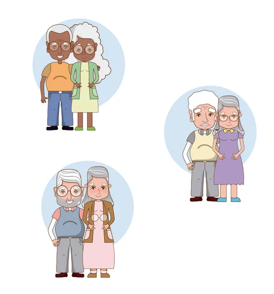 Set Cute Grandparents Couple Cartoons Vector Illustration Graphic Design — Stock Vector