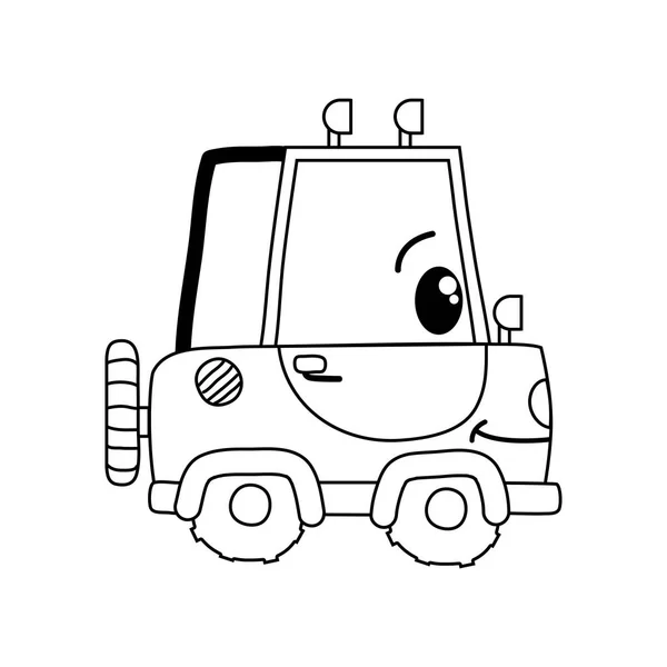 Linia Kawaii Szczęśliwy Ciągnika Pojazdu Transport Wektor Ilustracja — Wektor stockowy