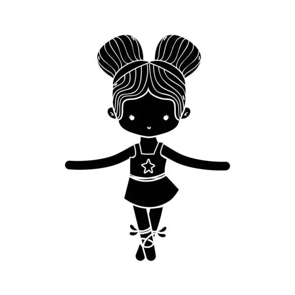 Contorno Chica Bailando Ballet Con Dos Bollos Diseño Pelo Ropa — Vector de stock