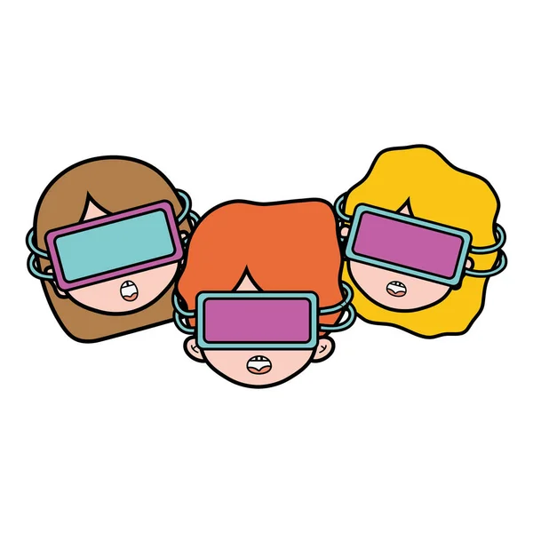 Niños Con Gafas Tecnología Objeto Vector Ilustración — Archivo Imágenes Vectoriales