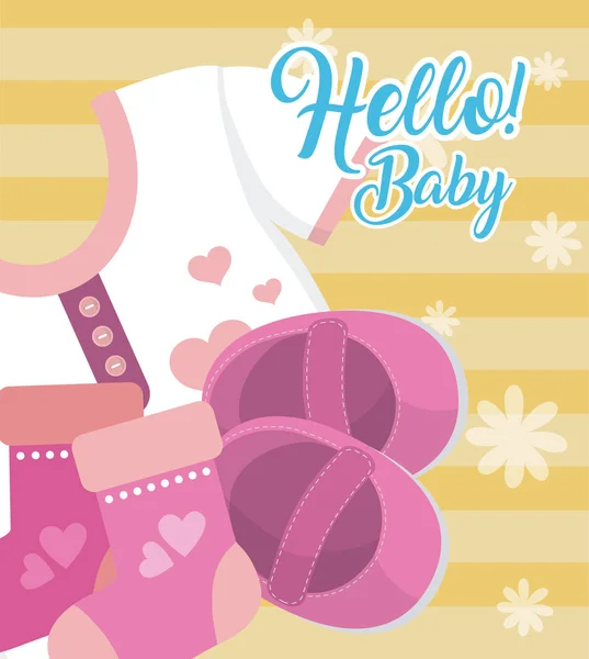 Γειά Σου Μωρό Ντους Κάρτα Χαριτωμένα Κινούμενα Σχέδια Για Κορίτσι — Διανυσματικό Αρχείο