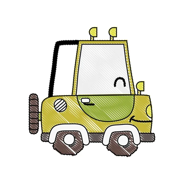 磨碎的卡瓦伊微笑拖拉机车辆运输矢量插图 — 图库矢量图片