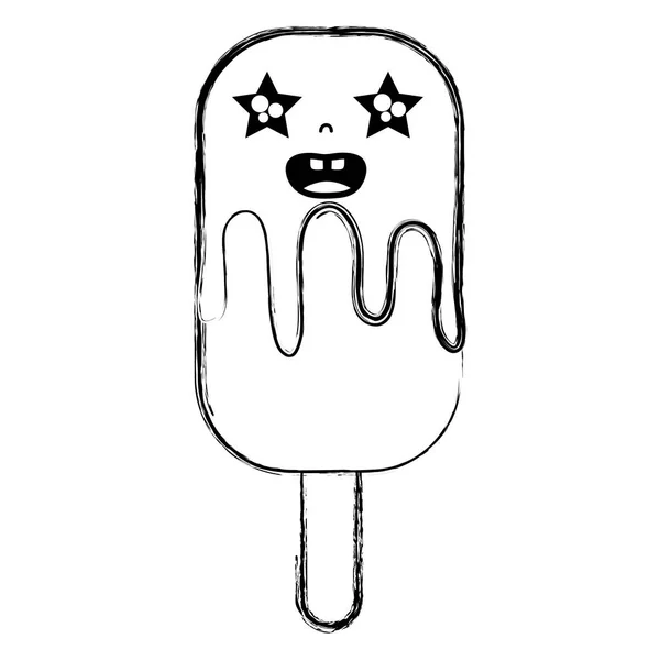 Figur Glücklich Kawaii Eis Lolly Mit Sternen Augen Vektor Illustration — Stockvektor