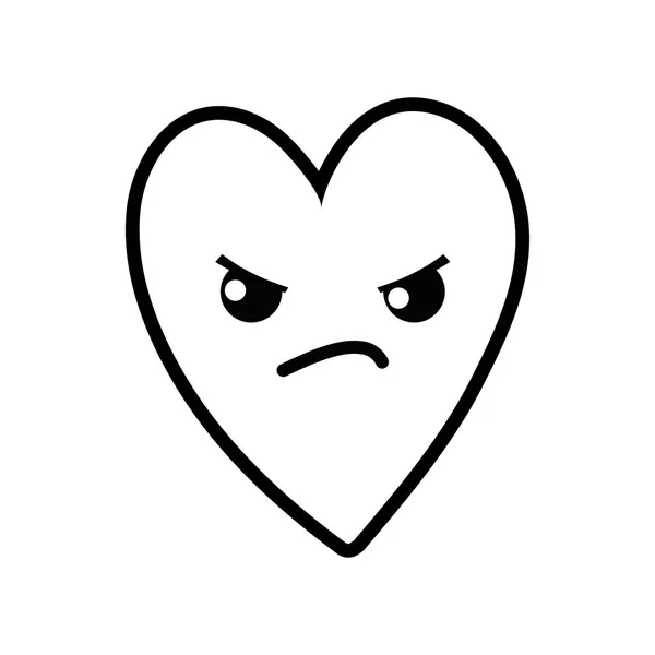 ライン キュートな怒っているハート可愛い漫画ベクトル図 — ストックベクタ