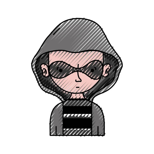 Grated Thief Criminal Mask Coat Hood Vector Illustration — Stock Vector