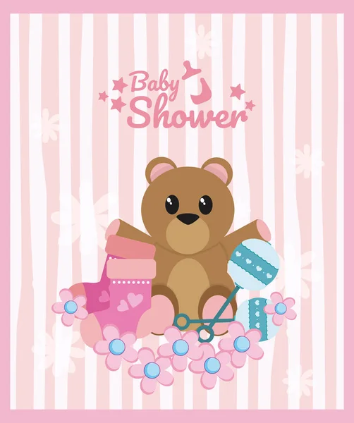 Ciao Baby Shower Card Con Cartoni Animati Carino Ragazza Vettoriale — Vettoriale Stock