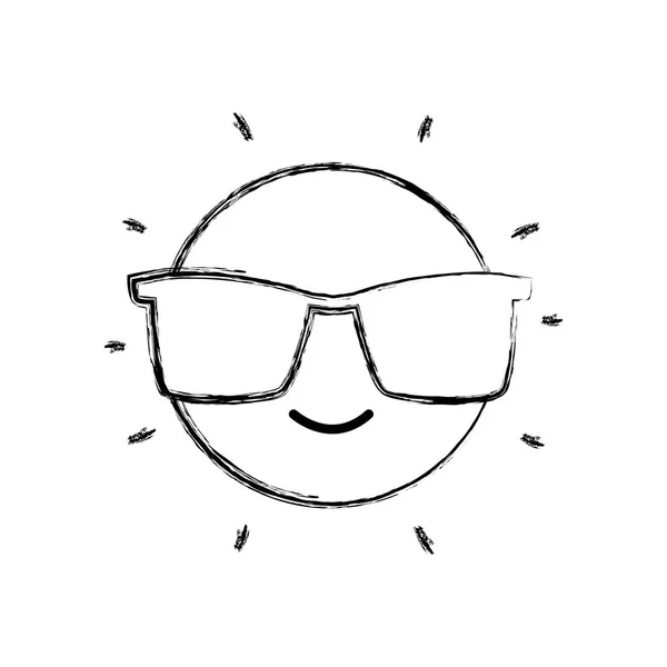 Figura Feliz Lindo Sol Kawaii Con Gafas Sol Vector Ilustración — Archivo Imágenes Vectoriales