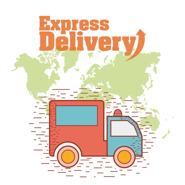 Express Entrega Rápida Camión Sobre Mapa Del Mundo Vector Ilustración — Vector de stock