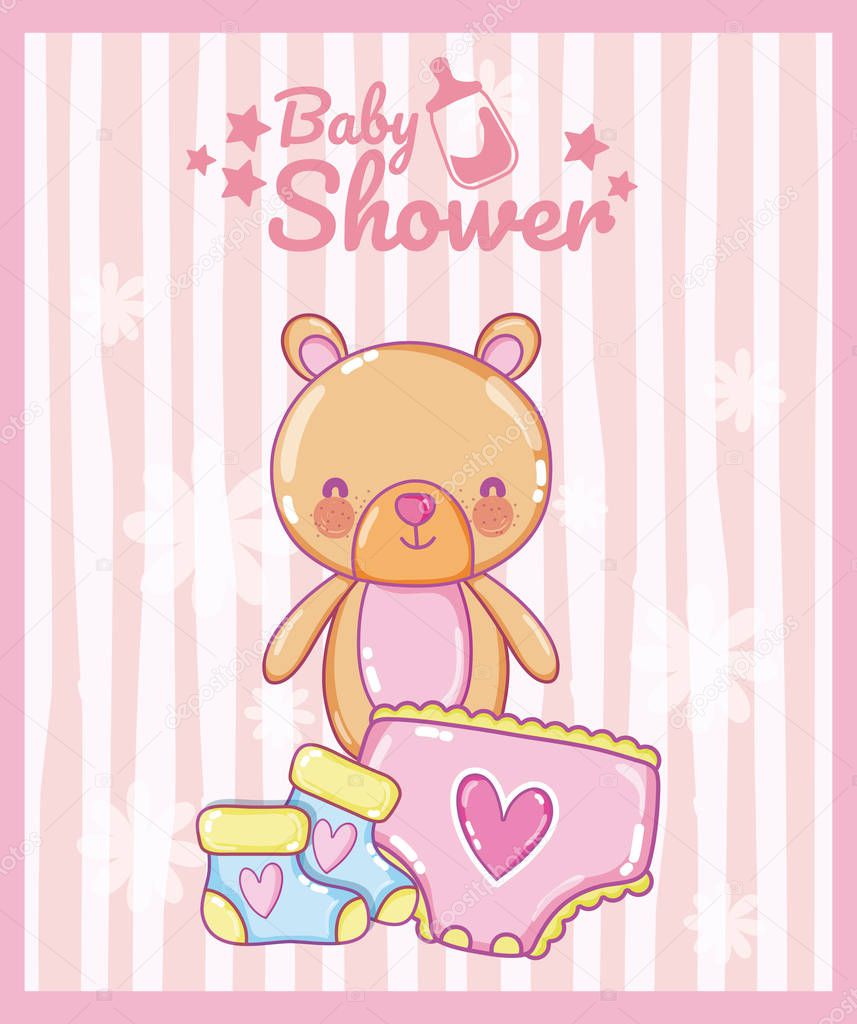 Baby shower card with cute animals vector illustration design