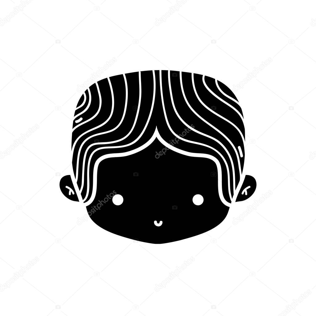 contour boy head with middle parted hair vector illustration