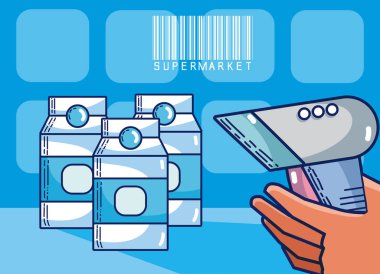 Süt kutuları süpermarket ürünleri illüstrasyon grafik tasarım vektör