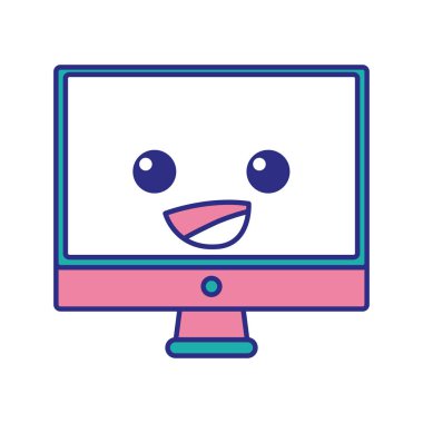 tam renkli mutlu bilgisayar ekran kawaii karikatür vektör çizim