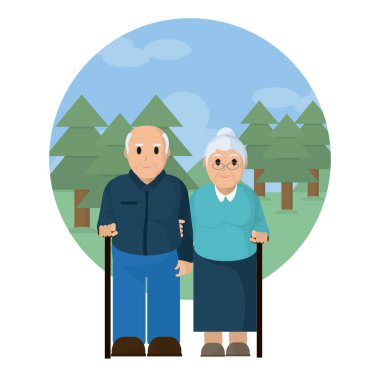 Şirin büyükbaba veya büyükanne çift park vektör çizim grafik tasarım üzerinde
