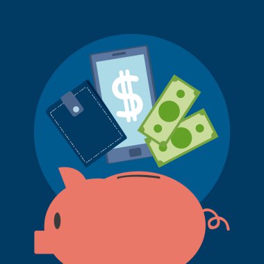 Domuz karikatür vektör çizim grafik tasarım üzerinde para tasarruf