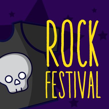 Tshirt ile kafatası rock festivali çizgi film vektör çizim grafik tasarım