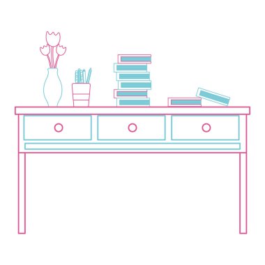 renkli, çekmeceli ahşap Resepsiyon obje ve vektör çizim kitapları