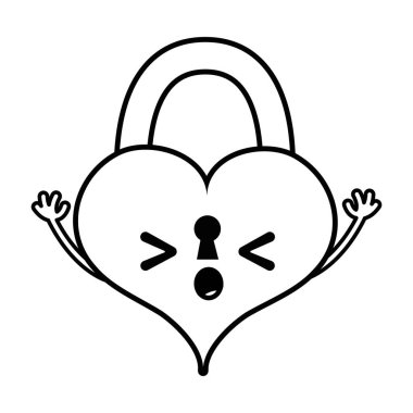 kalp asma kilit kawaii şahsiyet vektör çizim uyku çizgi